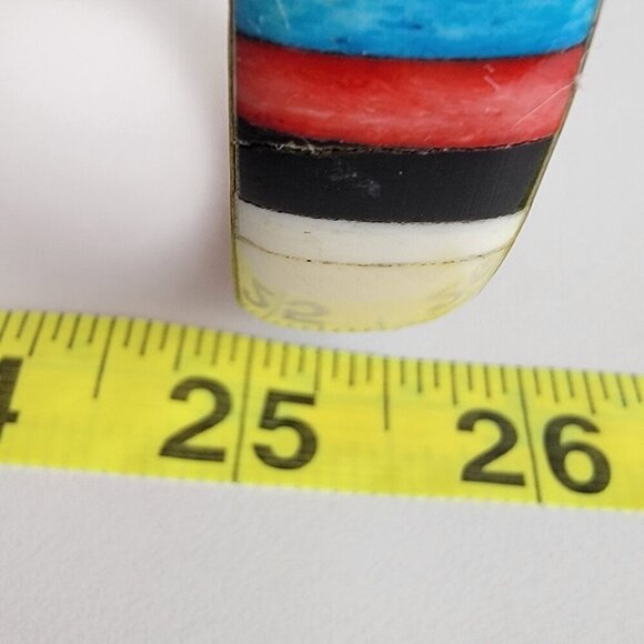 Vintage Natural Materials Overlay Brass Bangle Bracelet 8.25 In Multicolor - Picture 7 of 7